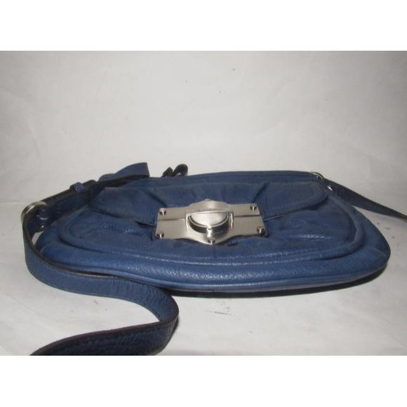 B Makowsky Denim Blue and Leather Crossbody With Bold Chrome Accents - Picture 10 of 12
